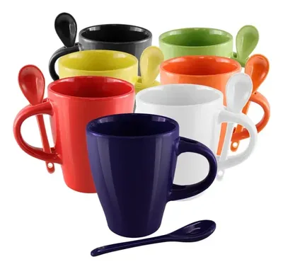 Tazón Cerámico 320cc Con Cuchara - Varios Colores