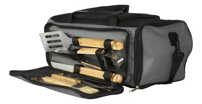 Set Bolso Cooler Parrilla Herramientas Negro 4-en-1