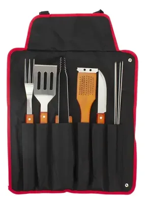 Delantal Bbq Negro 9 Herramientas - Ideal Asados Negro