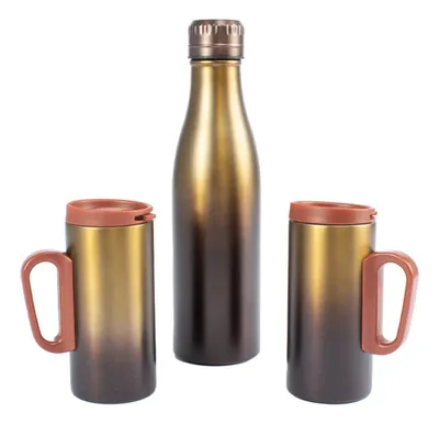 Set Termo 500cc + 2 Tazones Café 250cc Acero
