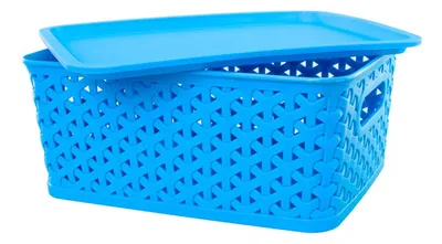 Canasto Plástico 5l Azul Con Tapa Organizador Azul