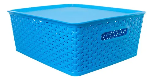 Canasto Plástico 15l Azul Con Tapa