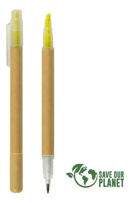Bolígrafo Ecológico Natural Con Destacador Amarillo Azul