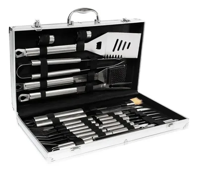 Deluxe Bbq Set 24 Piezas Plata Metálica