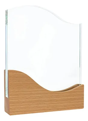 Trofeo Wave Madera Cristal - Calidad Reconocimiento Plateado