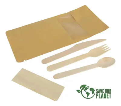 Set Cubiertos Zip Ecológicos Madera Bambú
