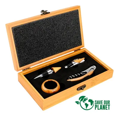 Set Vino Bamboo 4 Accesorios - Madera Natural