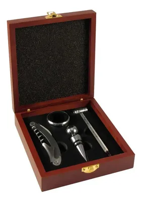 Set Vino Caja Madera Caoba - Accesorios Sommelier