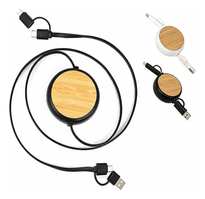 Cargador Retractil 4 En 1 Bambú Ecológico Usb