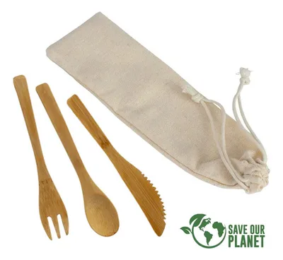 Set 3 Cubiertos Bambú Ecológicos 16cm Natural