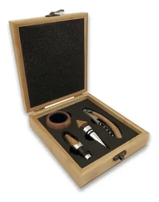 Set De Vino Bambú Con Accesorios Completos