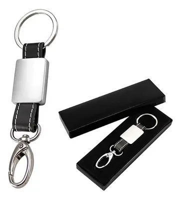 Llavero Metálico Símil Cuero Negro Elegante Negro