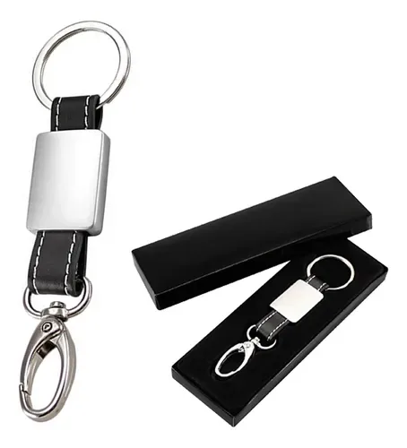 Llavero Metálico Símil Cuero Negro Elegante Negro