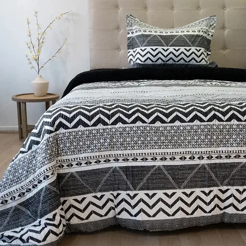 Plumón Estampado Sherpa Deluxe 1.5 Plazas Zigzag Coral Claro