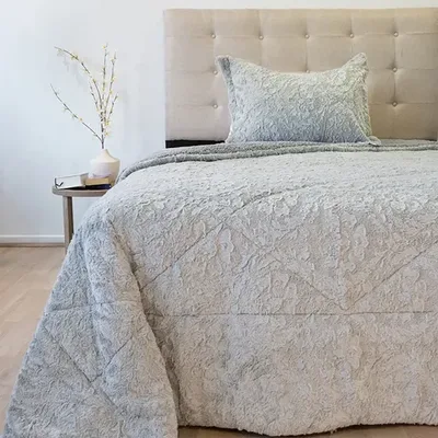 Cubrecama Plush Deluxe Sherpa 1.5 Plazas Poliéster Gris