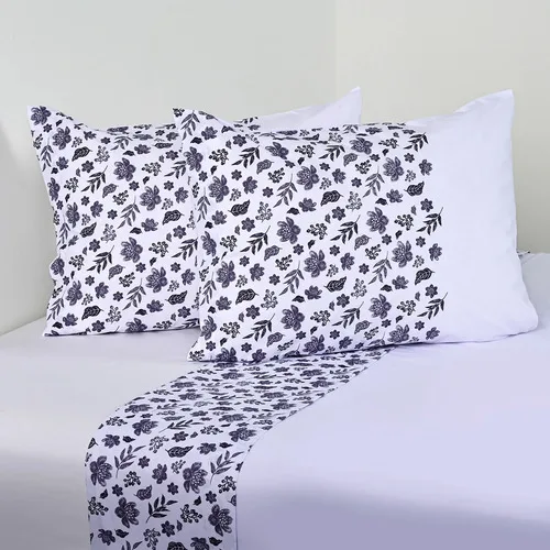 Set De Sábanas Estampadas 144 Hilos 2 Plazas Algodón Poliéster Blanco
