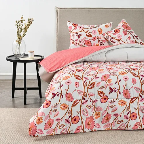 Plumón Estampado 2.5 Plazas Microfibra Tropico Coral Claro