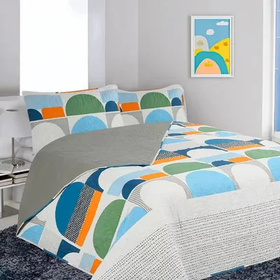 Quilt Estampado 2 Plazas Poliéster Con Fundas Coral Claro