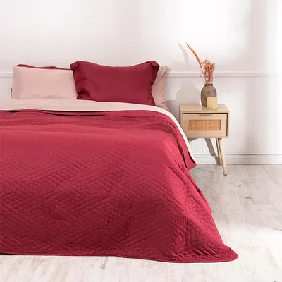 Set De Sábanas Y Quilt 2 Plazas Poliéster Reversible Rojo