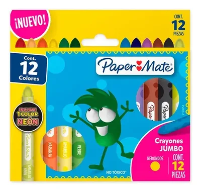 Crayones Redondos Jumbo Set 12 Colores Paper Mate Coral Claro