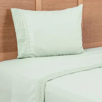 Set De Sábanas Microfibra Broderie 1.5 Plazas Verde Verde