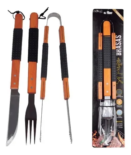 Set Parrillero Brasas 3 Piezas Acero Inoxidable