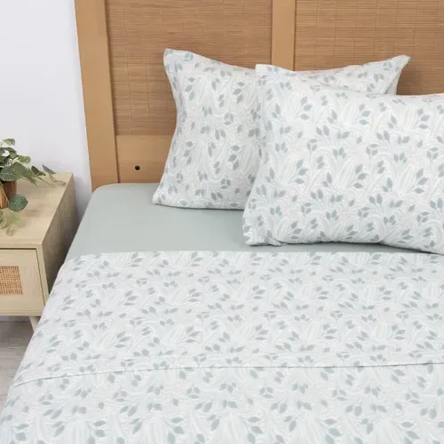 Set De Sábanas Polar Estampada 2 Plazas Térmica Verde Oscuro