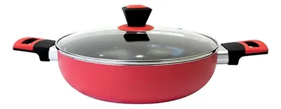 Arrocera Aluminio Prensado Tapa Vidrio 24cm Rojo