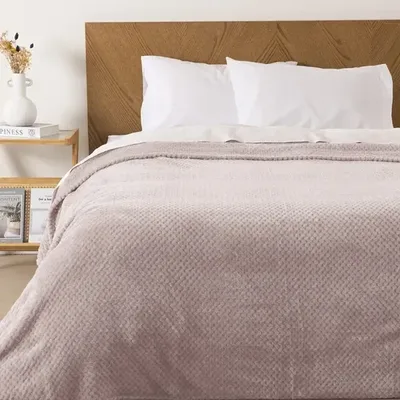 Frazada Sherpa Jacquard King Térmica Suave Beige