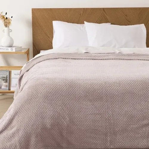 Frazada Sherpa Jacquard King Térmica Suave Beige