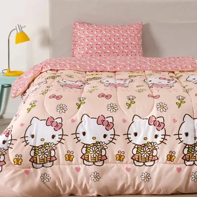 Plumón Reversible 1.5 Plazas Hello Kitty Poliéster Coral Claro