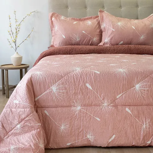 Plumón Estampado Outboss Deluxe 2 Plazas Poliéster Coral Claro