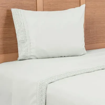 Set De Sábanas Microfibra Broderie 1.5 Plazas Celeste