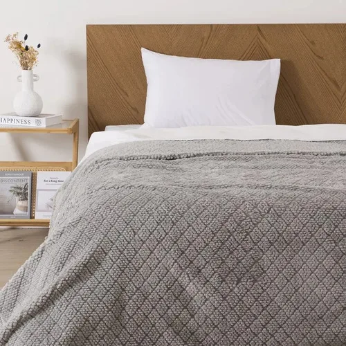 Frazada Sherpa Jacquard 1.5 Plazas Térmica Gris