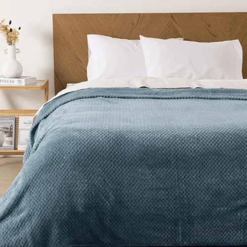 Frazada Sherpa Jacquard Térmica King Celeste