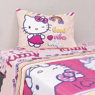 Set De Sábanas Microfibra Single Hello Kitty Verde Oscuro