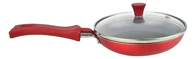 Sartén Aluminio Antiadherente Con Tapa Vidrio Rojo