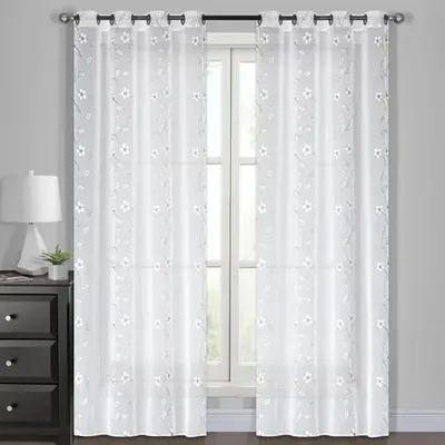 Cortina Velo Bordada Flores Poliéster 140x220cm Coral Claro