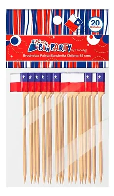 Brocheta Paleta Bamboo Bandera Chilena 15cm