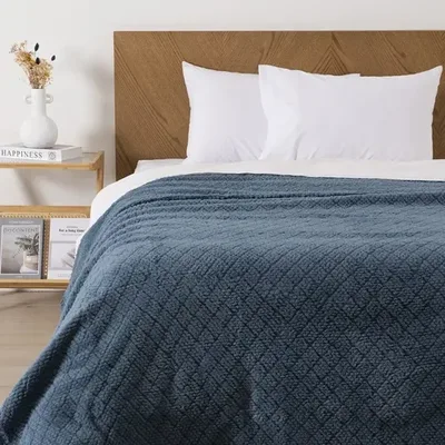 Frazada Sherpa Jacquard 2 Plazas Térmica Suave Azul