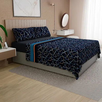 Set De Sábanas Polar King Estampada Geométrica Verde Oscuro