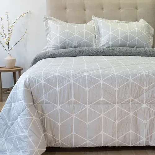 Plumón Estampado Sherpa Deluxe 2 Plazas Poliéster Gris