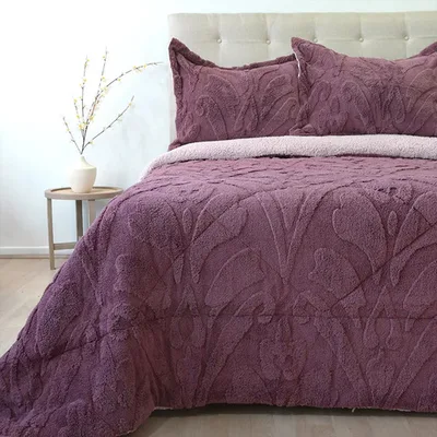 Cubrecama Sherpa Jacquard 2 Plazas Poliéster Coral Claro
