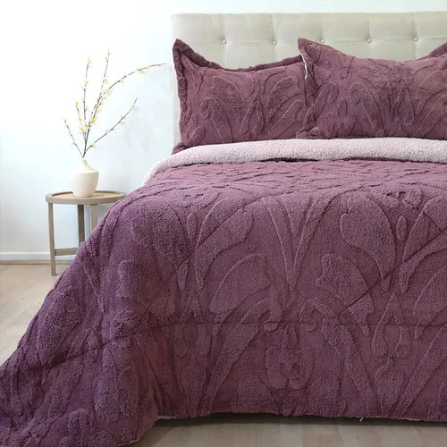 Cubrecama Sherpa Jacquard 2 Plazas Poliéster Coral Claro