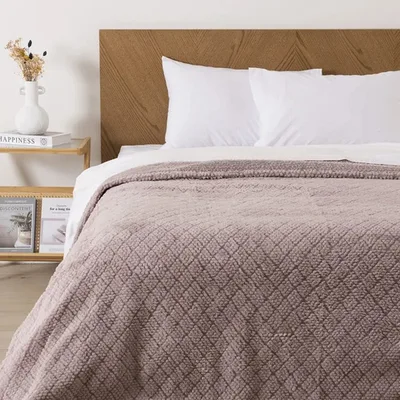 Frazada Sherpa Jacquard King Térmica Poliéster Coral Claro