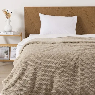 Frazada Sherpa Jacquard 1.5 Plazas Térmica Beige