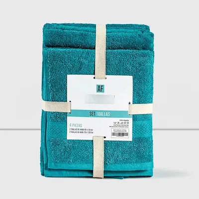 Set De Toallas 100% Algodón Baño Y Mano Turquesa