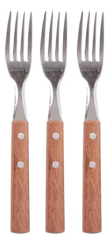 Set Tenedores Acero Inoxidable Mango Madera