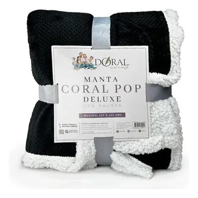 Manta Sherpa Térmica Coral Pop Suave Negro