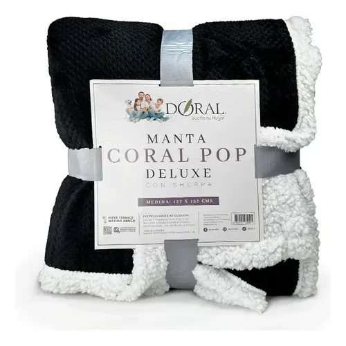 Manta Sherpa Térmica Coral Pop Suave Negro
